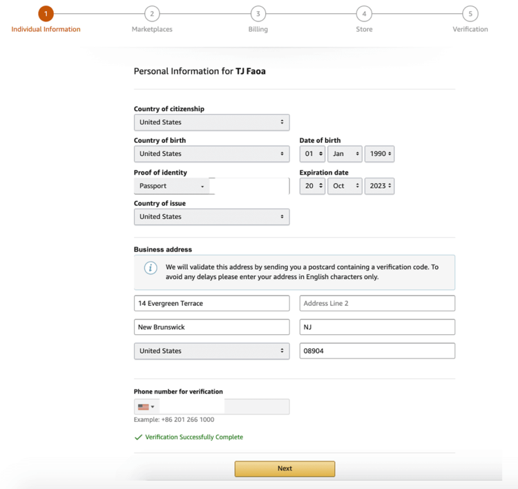 add Personal Information on amazon